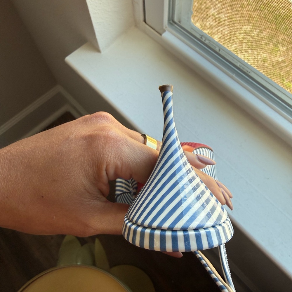 Christian Louboutin Blue/White Striped Bow Slingback Heels AUTHENTIC sz 37 (6/7) - Picture 6 of 11